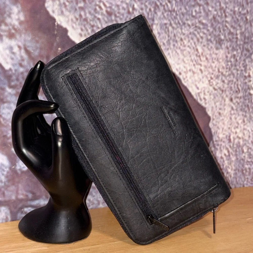 Buxton Tab Ensemble Checkbook Zip Around Wallet Black Genuine Leather Logo